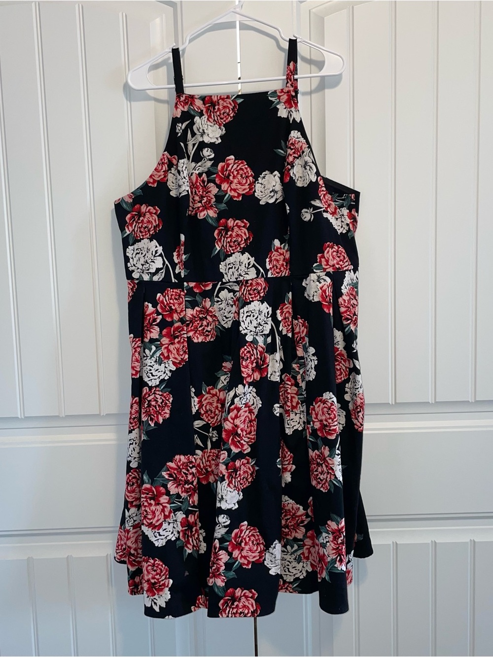 torrid Black Floral Halter Mini Dress with Red & White Roses